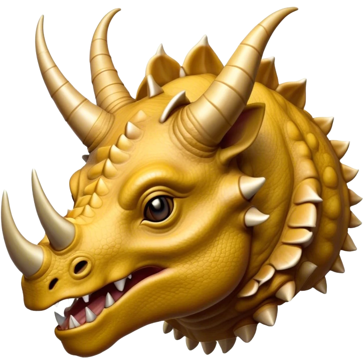 Cinematic Noble Triceratops Portrait Emoji, Poised and formidable, with a robust, stocky build adorned by three prominent horns and a broad, intricately frilled head, exuding ancient strength and wisdom, Simplified yet sharply defined features, highly detailed, glowing with a soft, earthy radiance, high shine, intelligent and stalwart, stylized with an air of prehistoric majesty, focused and resolute, soft glowing outline, capturing the essence of a watchful and confident Triceratops that appears ready to charge out of the screen with effortless power! emoji