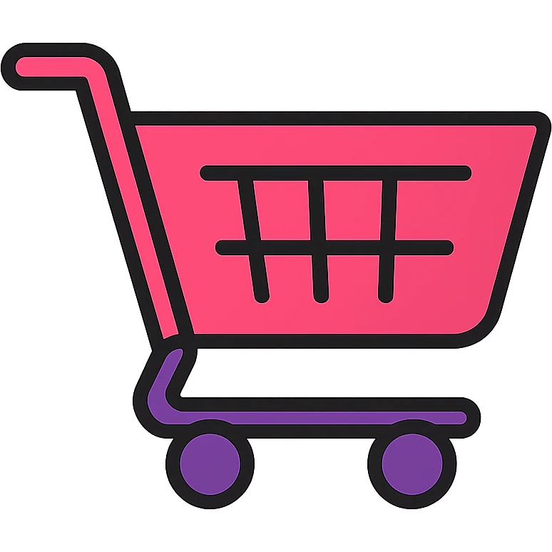 modern style grocery shopping cart icon, bright pink and purple colors, transparent background, PNG emoji