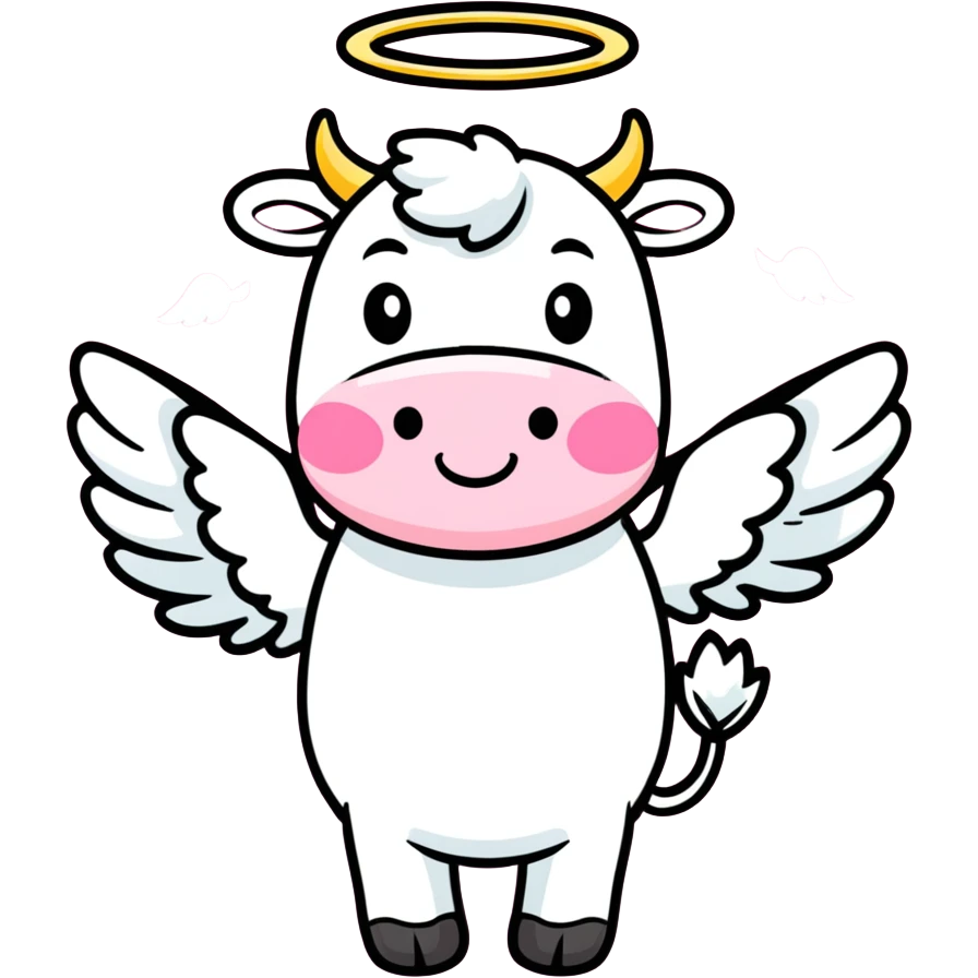 pink cow with angel wings and a halo, cartoon style emoji