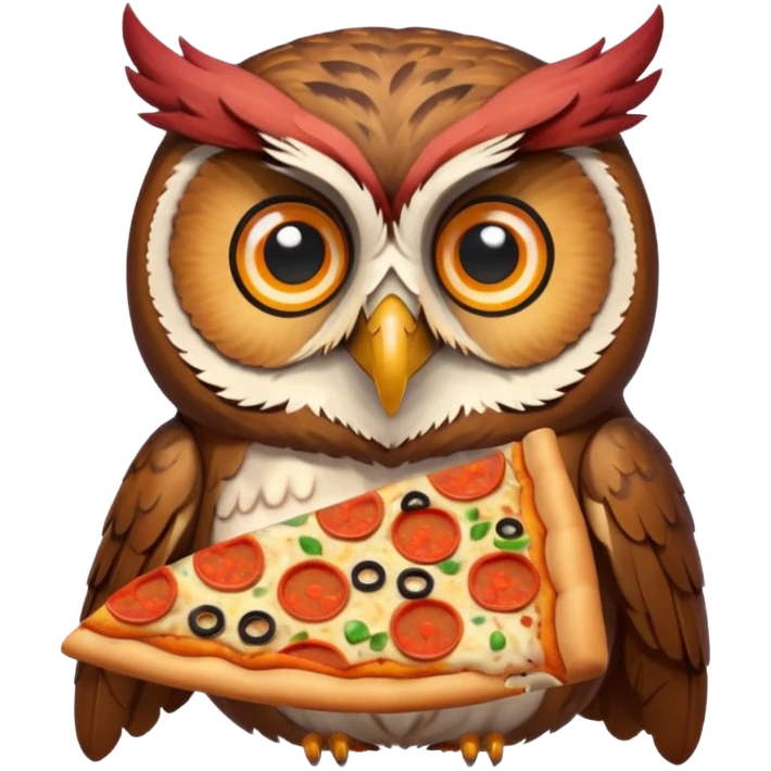 crea un gufo che mangia la pizza emoji