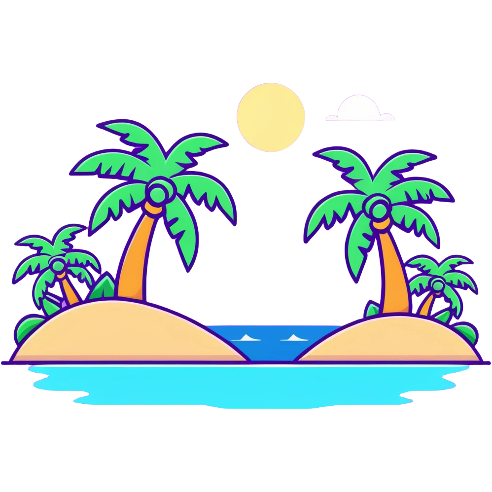 tropical island with palm trees and ocean emoji