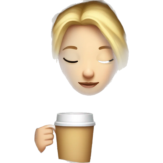 Blonde girl inside a blanket sipping coffee eyes closed emoji