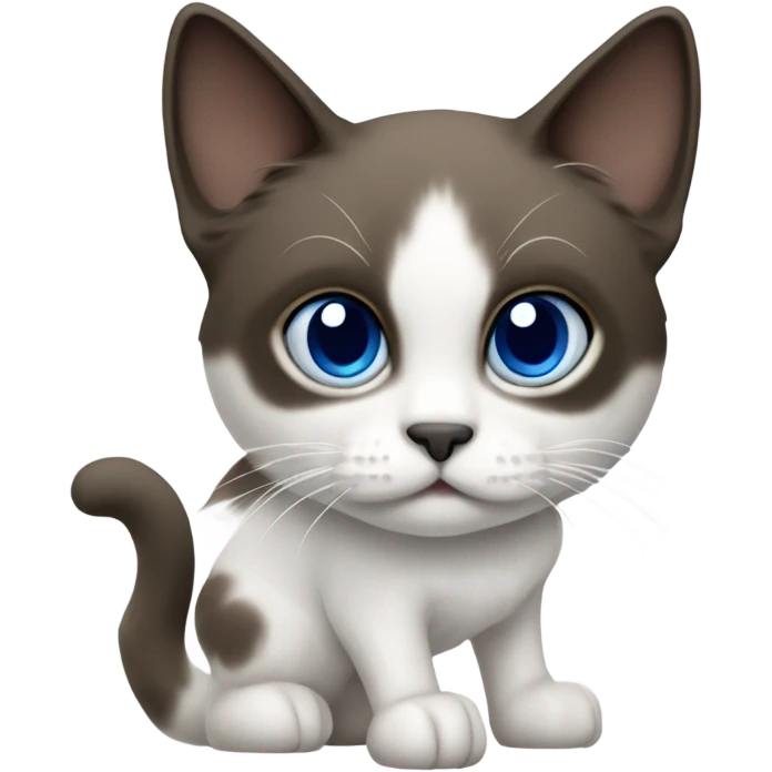 Snowshoe cat with small white patch by nose, dark face and blue eyes and darker full body emoji