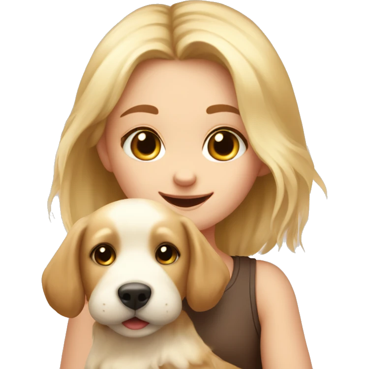 Cute blond vanilla girl with a cute fluffy brown puppy emoji