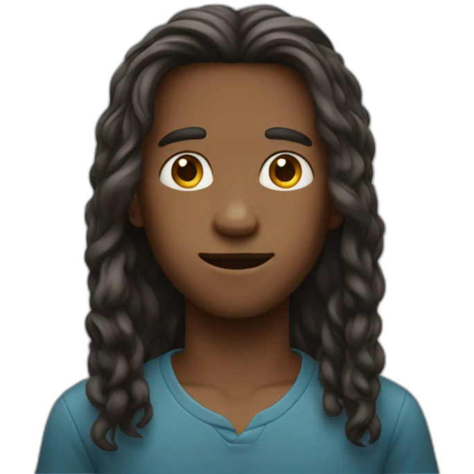 a boy with long face with long hairs no facial hairs have sharp features emoji