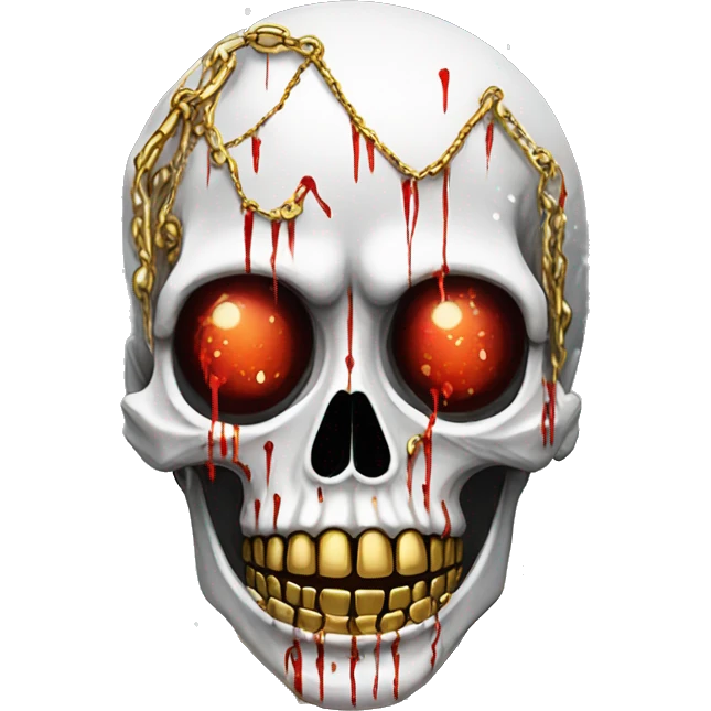 White skeleton zombie person covered in golden chains and black graffiti scribbles and red and silver doodles snowing snowflakes emoji