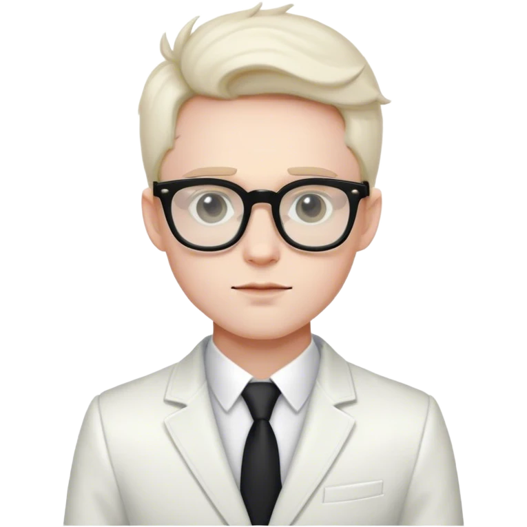 뿔테 안경에 흰색 정장 자켓을 입은 귀여운 젊은 남자 의사를 2D 흑백으로 그려주세요 emoji