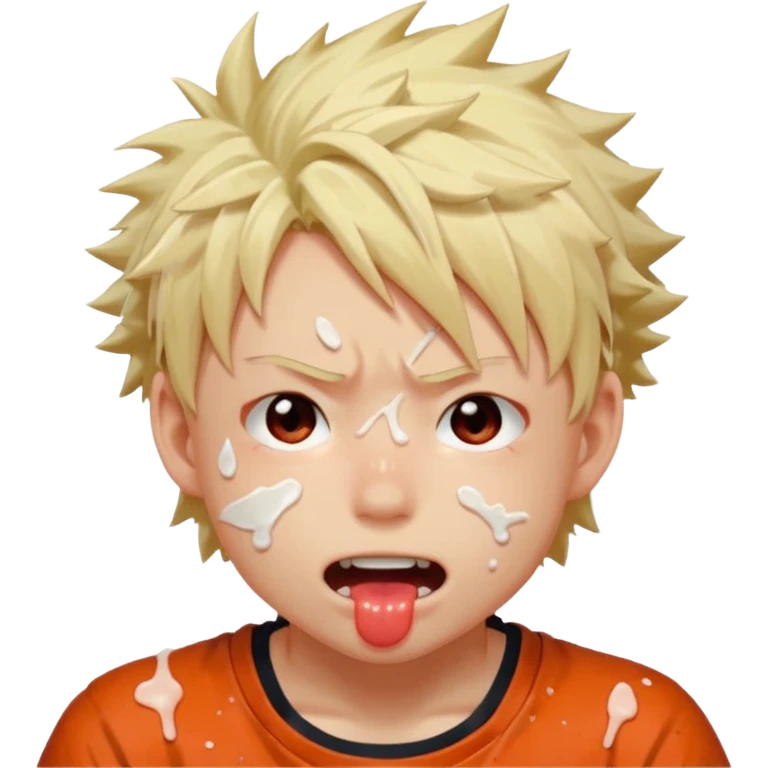 Katsuki Bakugo’s face showing physical delight and a blushed face with white glue splattered around his mouth With lots of drool emoji