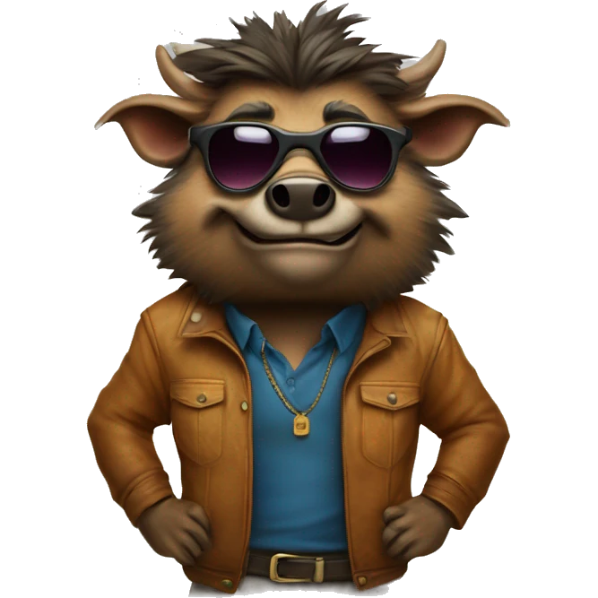 anthropomorphic, Smirking boar with sunglasses, standing, human likeness, T-pose emoji