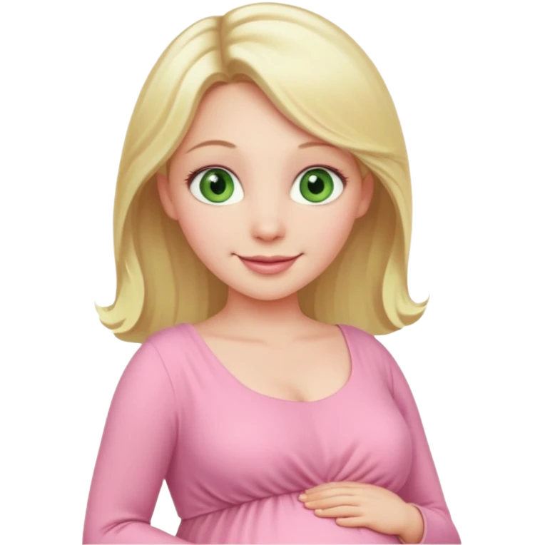 blond pregnant woman in pink pale dress with green eyes emoji