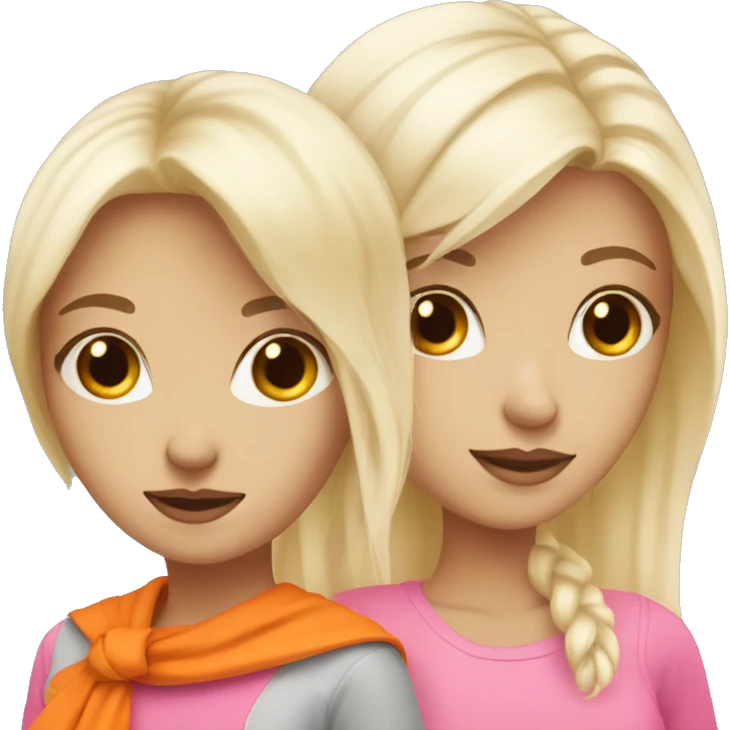White blonde and brunette best friends wearing pink and orange  emoji