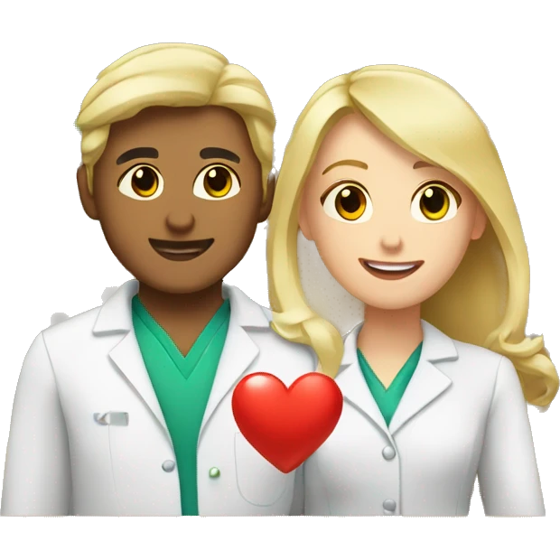 blonde female pharmacist and male chemist in love  emoji