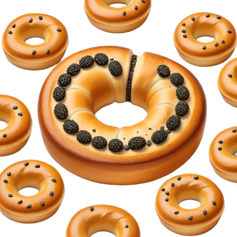 Isometric laugenbrezel with poppy seeds, golden brown, soft shadows emoji