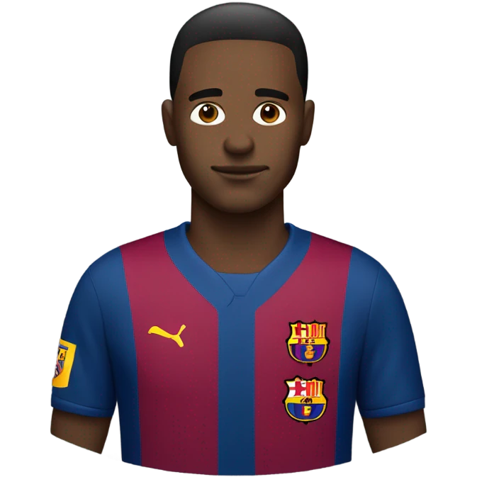 man working on computer in Barcelona football club uniform emoji