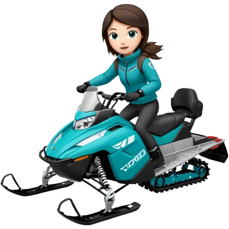 Can you create an emoji of a brunette girl on a teal polaris khaos 850 155 snowmobile action shot, no seat on the back emoji