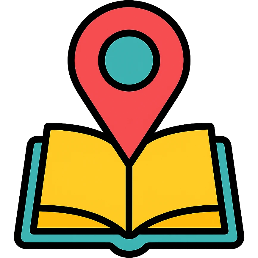 icon for local knowledge, with a location pin and book, modern style, colorful emoji