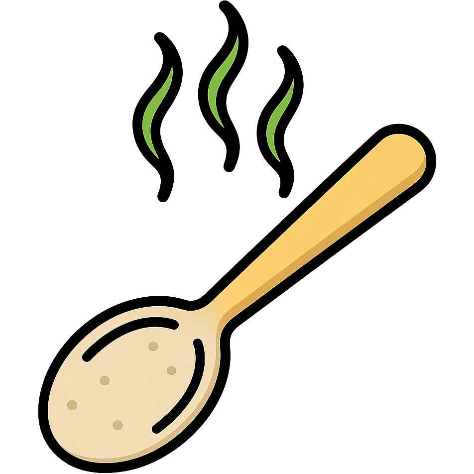 dirty old spoon with greenish foul odor vapors, icon style, clear outline, simple shading emoji