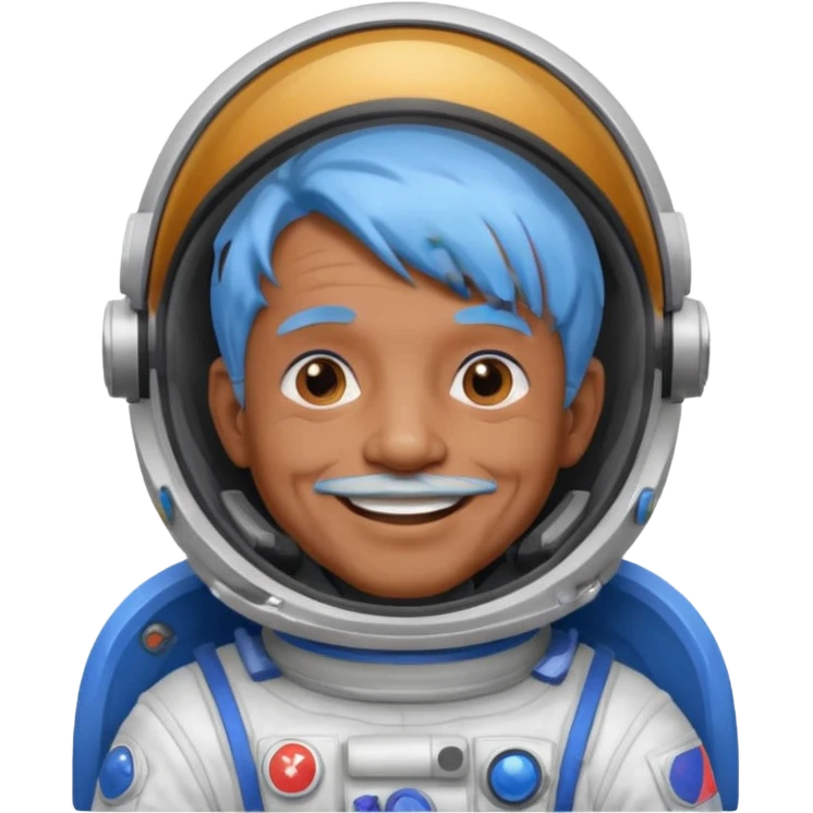 old man, brown skin astronaut with blue hair, smile emoji