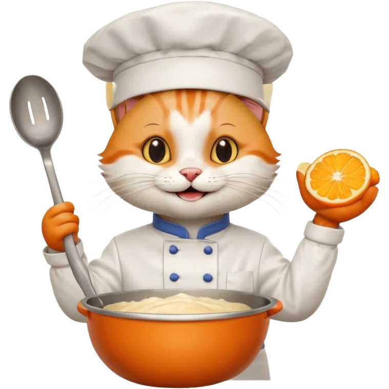 happy cat in chef outfit holding a mixing bowl grinning emoji