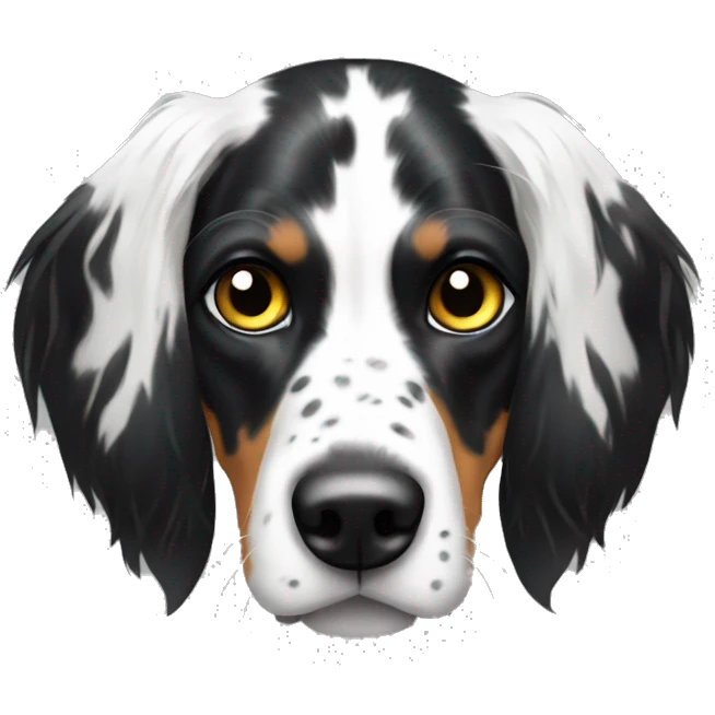 black and white English Setter face with asymmetrical black eye patches emoji