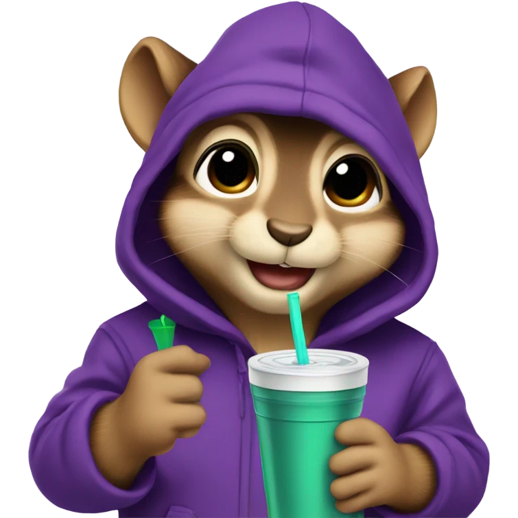 Chipmunk with hoodie drinking purple drink emoji