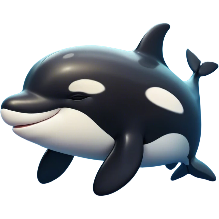 Meme-Worthy Cute Sleeping orca Portrait Emoji, Head resting peacefully with a contented smile, showcasing a smooth black-and-white body with gently drooping fins and eyes softly closed in serene slumber, Simplified yet adorably endearing features, highly detailed, glowing with a soft, drowsy deep-sea light, high shine, relaxed and utterly lovable, stylized with an air of playful oceanic laziness, soft glowing outline, capturing the essence of a sleeping orca that feels destined to become the next viral icon of adorable marine rest! emoji
