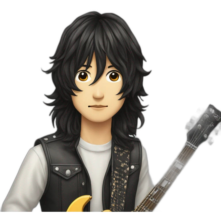 shintaro sakamoto  narrow eyes and Permanent Wave long hair with Gibson sg guitar emoji