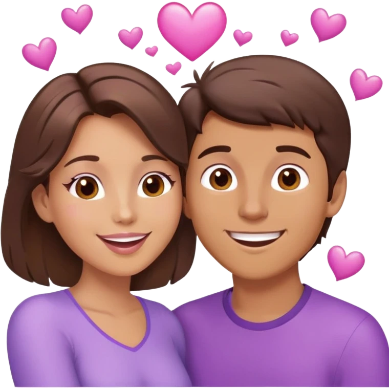 White brunette human man with rays of light Heart kisses a pastel purple woman emoji