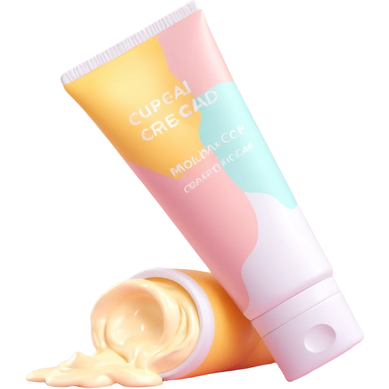 empty crumpled hand cream tube, pastel colors, very squished and wrinkled, cap on emoji