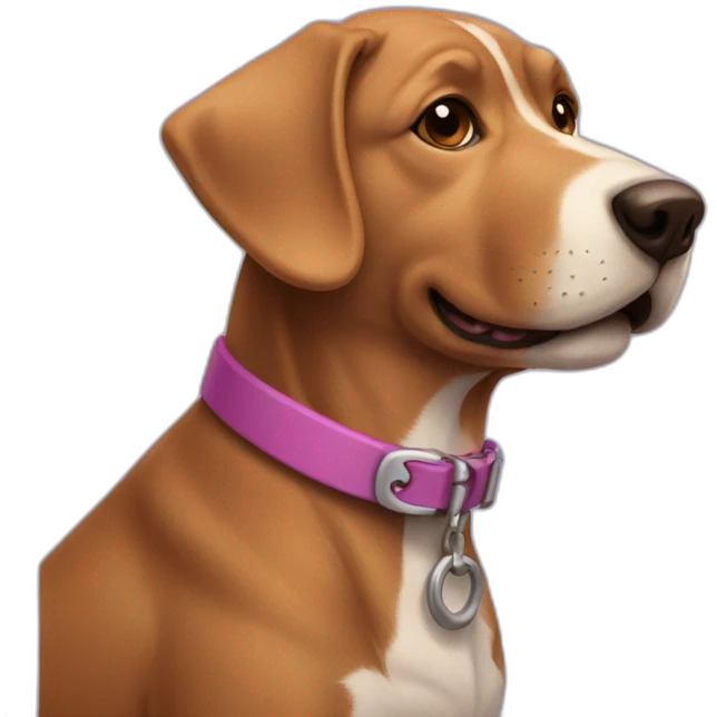 a purple dog with a brown nose and a pink collar with a bone happy  emoji
