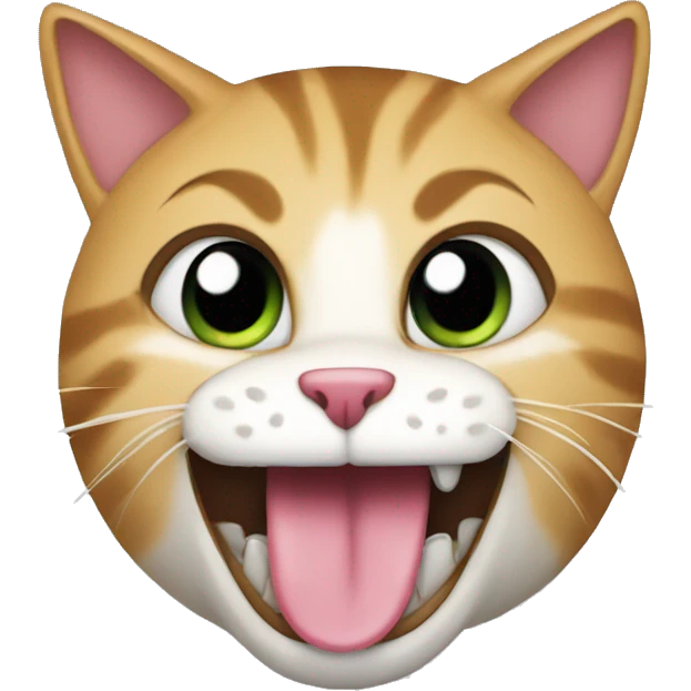 create a cat with funny face eating  emoji