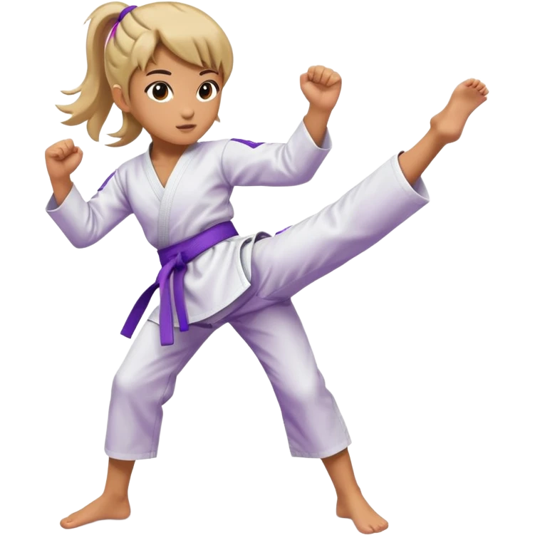 karate girl with violet belt, kicking emoji