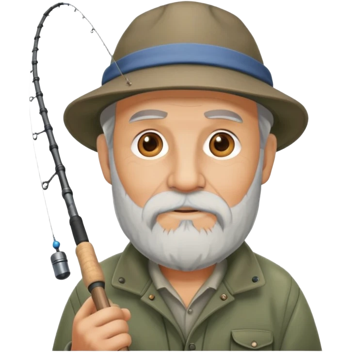 old fisherman with gray beard, fishing rod and hat emoji
