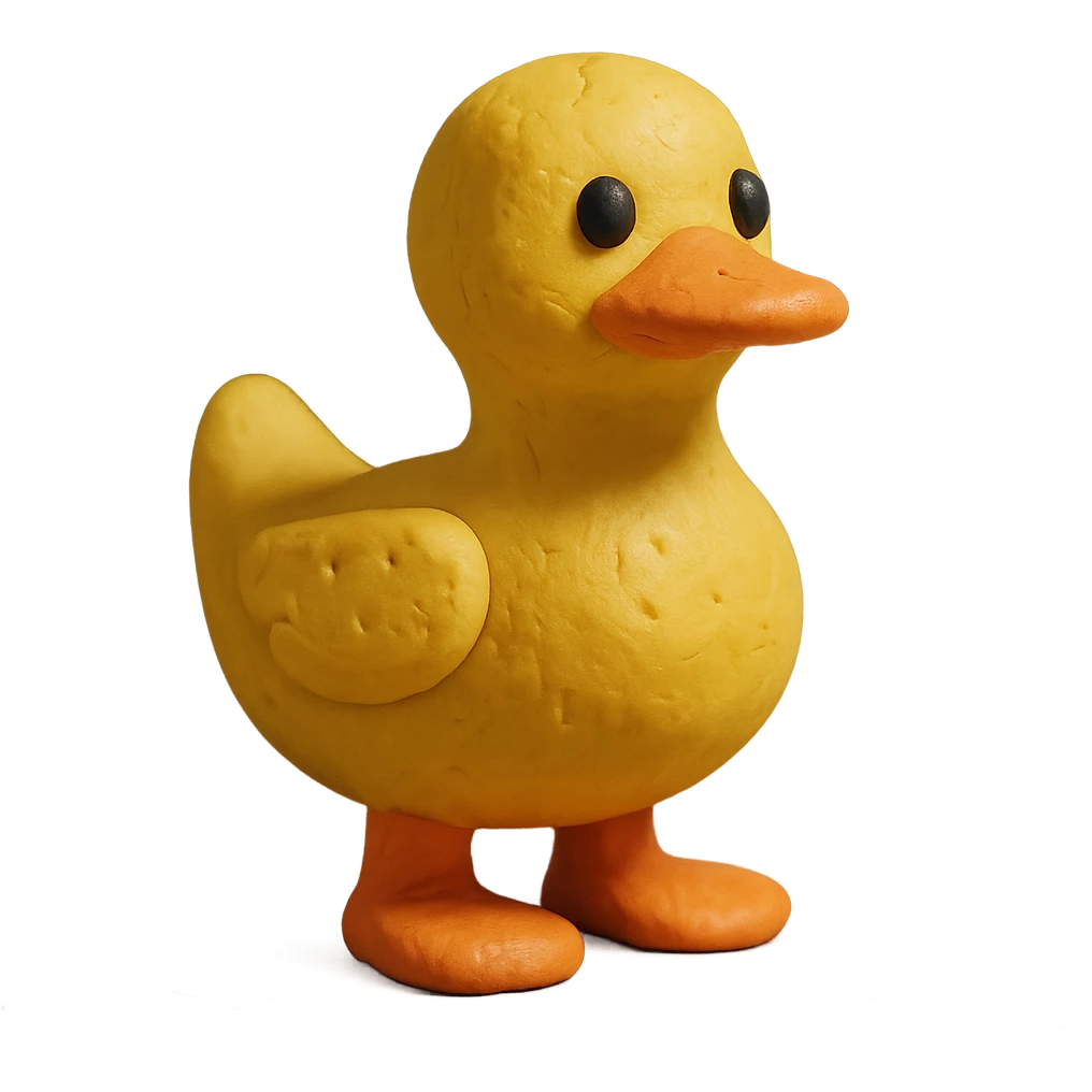 claymation style duck inspired by the DuckDice logo emoji