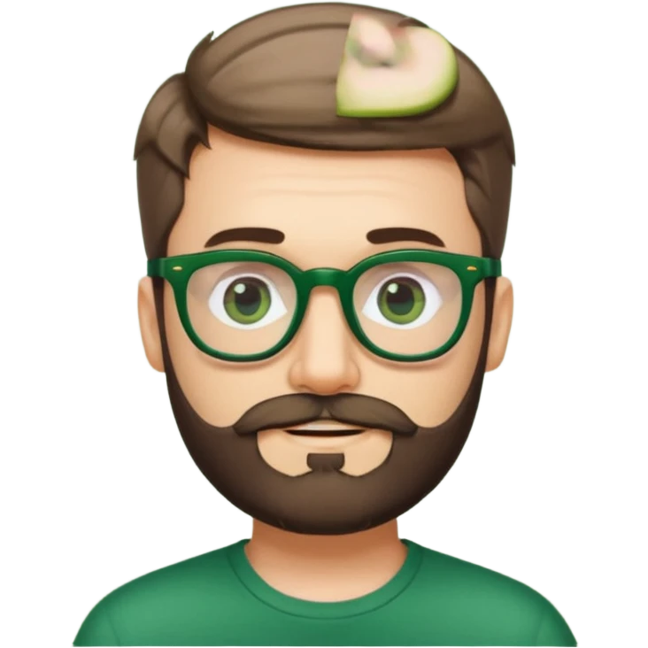 man with medium beard, short hair, satisfied expression, wearing dark green framed glasses, simple and colorful Apple emoji style emoji