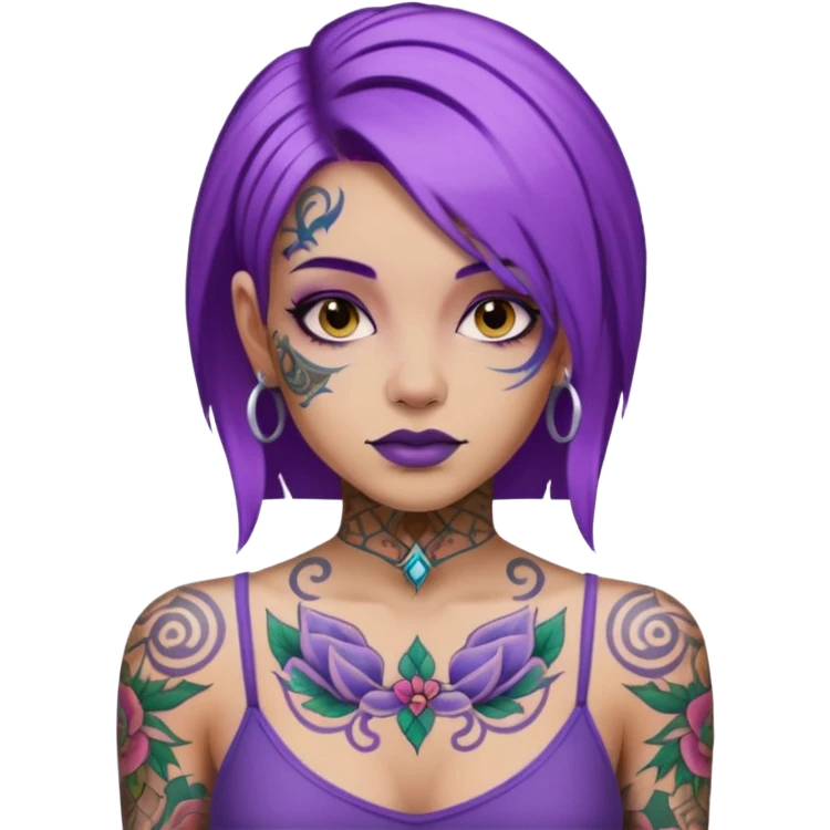 women with tatoos and hightlight that tatoos with purple hair emoji