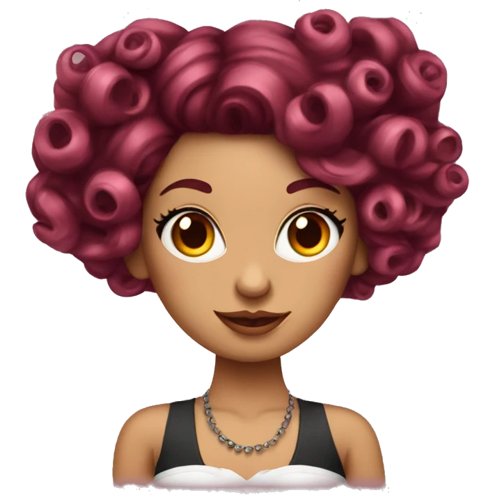 Beautiful tattooed  burgundy long haired woman with curlers in her hair emoji