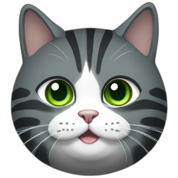 Chubby Striped dark grey female cat with Green eyes and white chest emoji