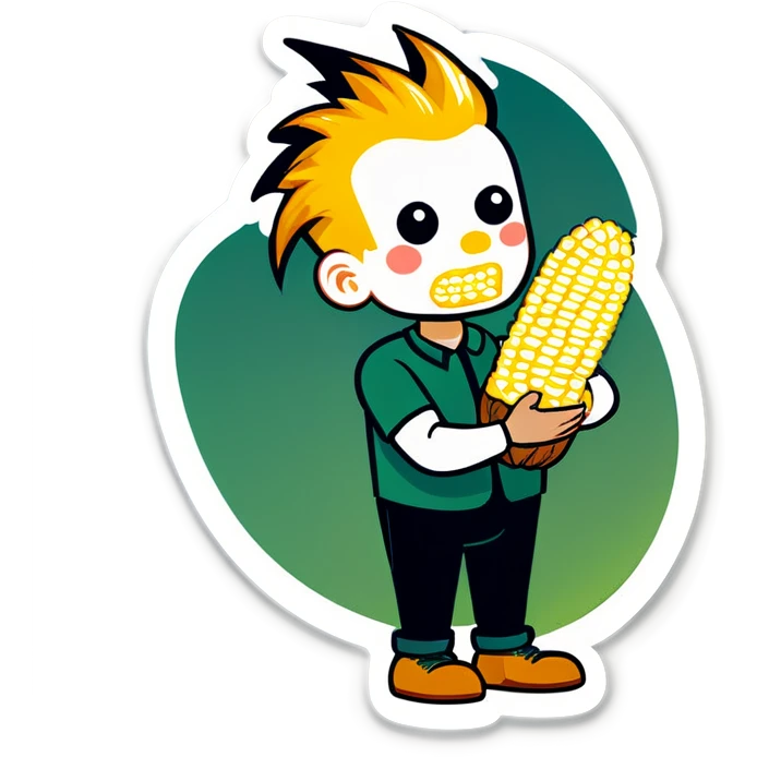 Bold corn with shining bold head holding logs in his hands and eating it  emoji