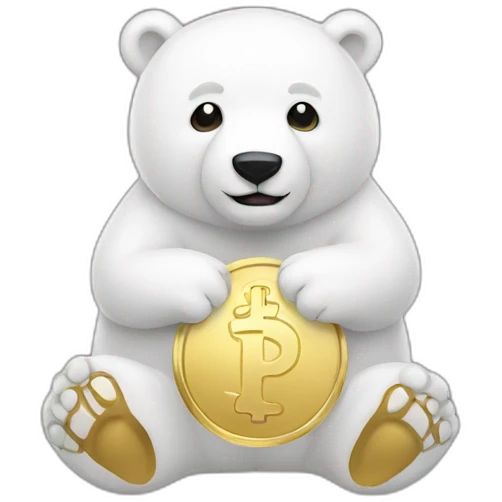 white bear with gold coin in hands emoji