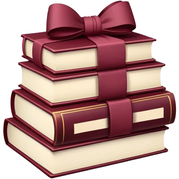burgundy books stacked up and tied together by a burgundy bow emoji