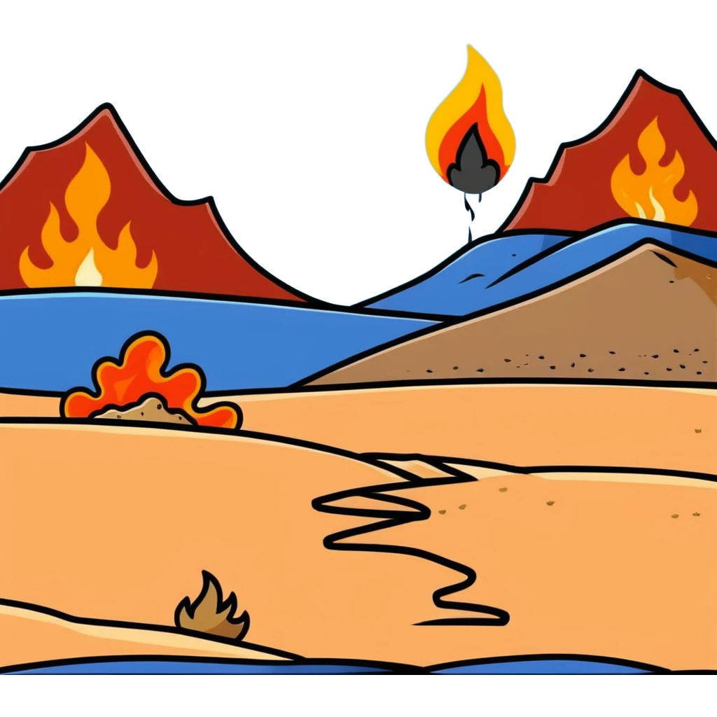 hot burning sand with flames and smoke rising from desert ground emoji