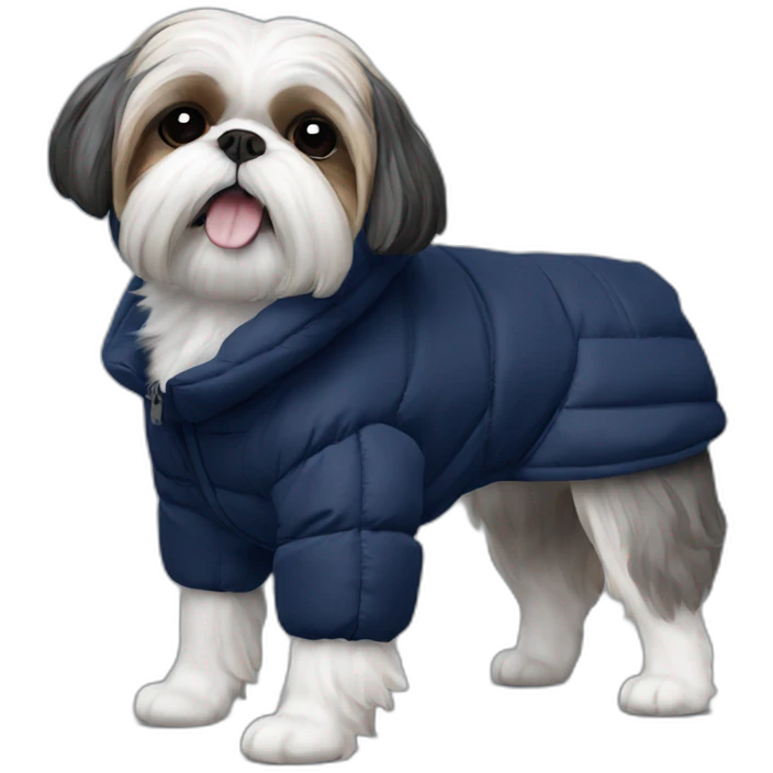 Shih tzu in navy blue puffer coat emoji