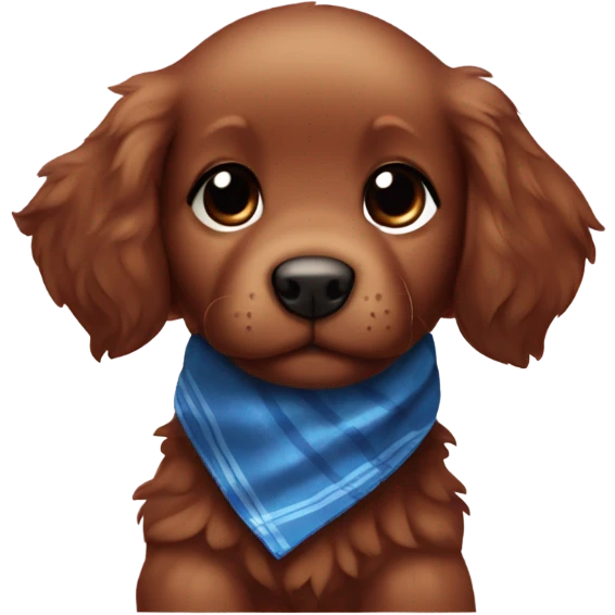 Chibi fluffy dark red retriever puppy with blue neckerchief emoji