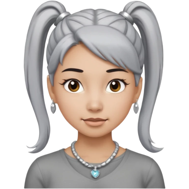 Female with bog Silver Necklace, grey skin,ponytail hair, more bright silver,highlight necklace, different expressions. emoji