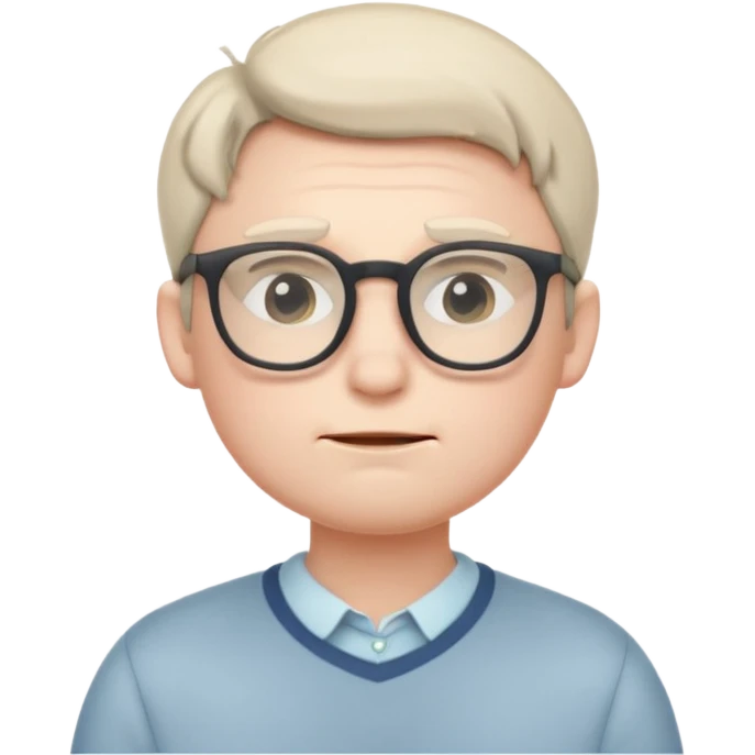 A small, timid-looking cartoon male character with pale skin, glasses, slightly nervous posture, blushing cheeks, subtle nerdy attire, soft color palette, stylized as a cute, minimalist emoji icon. emoji