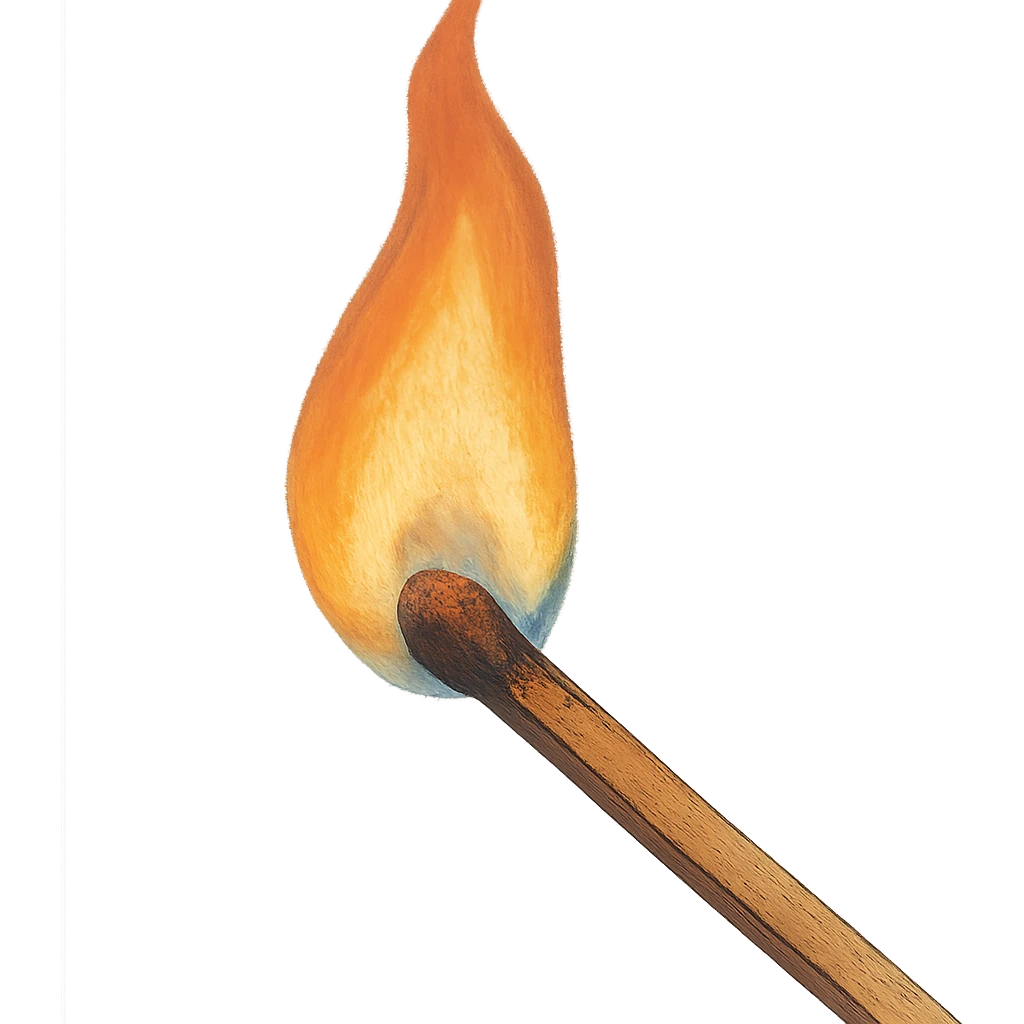 a lit match with flame burning, ghibli style emoji