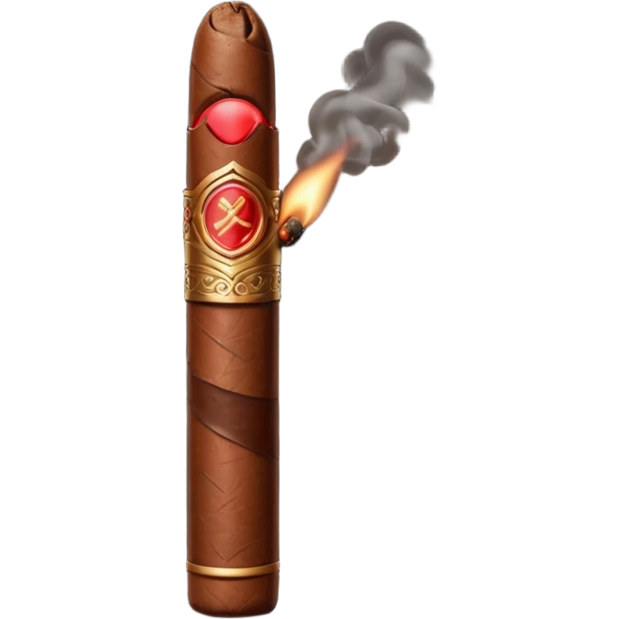 Emoji-style cigar icon, dark brown wrapper, subtle smoke, minimalistic, clean silhouette, metal details emoji