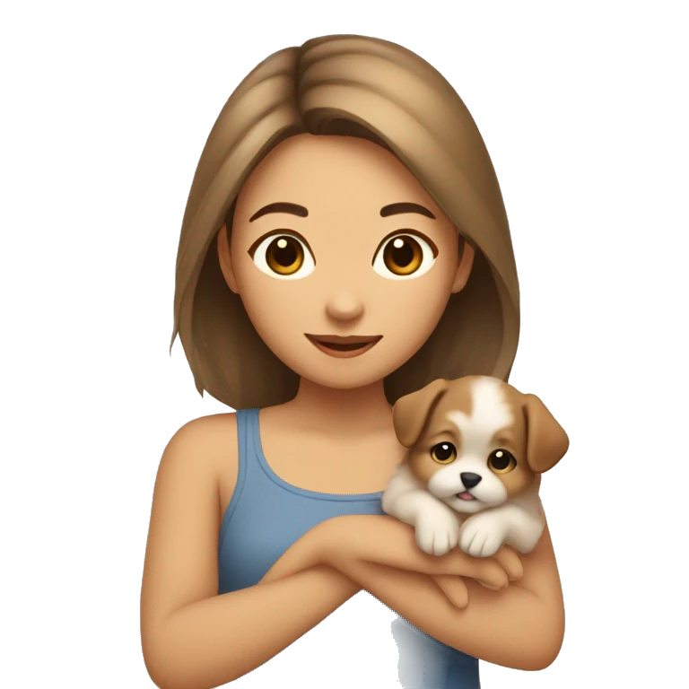 Asian girl with small fluffy light brown puppy emoji