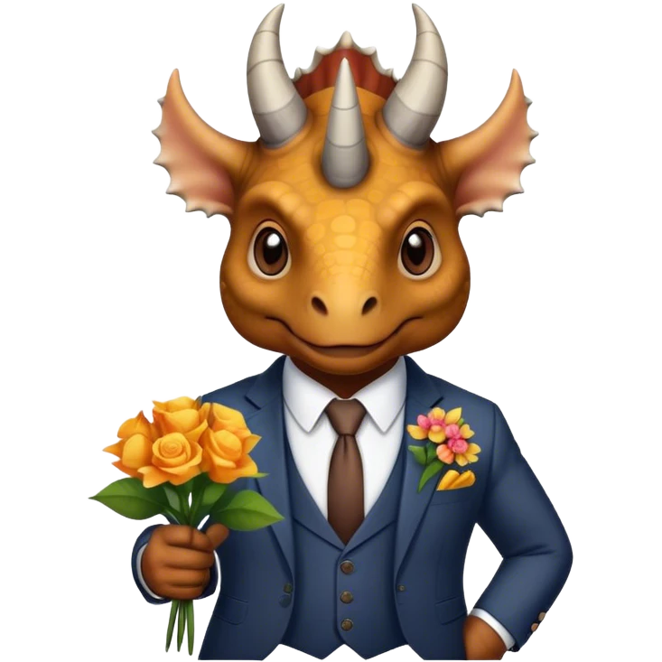 old triceratops in suit holding flowers emoji